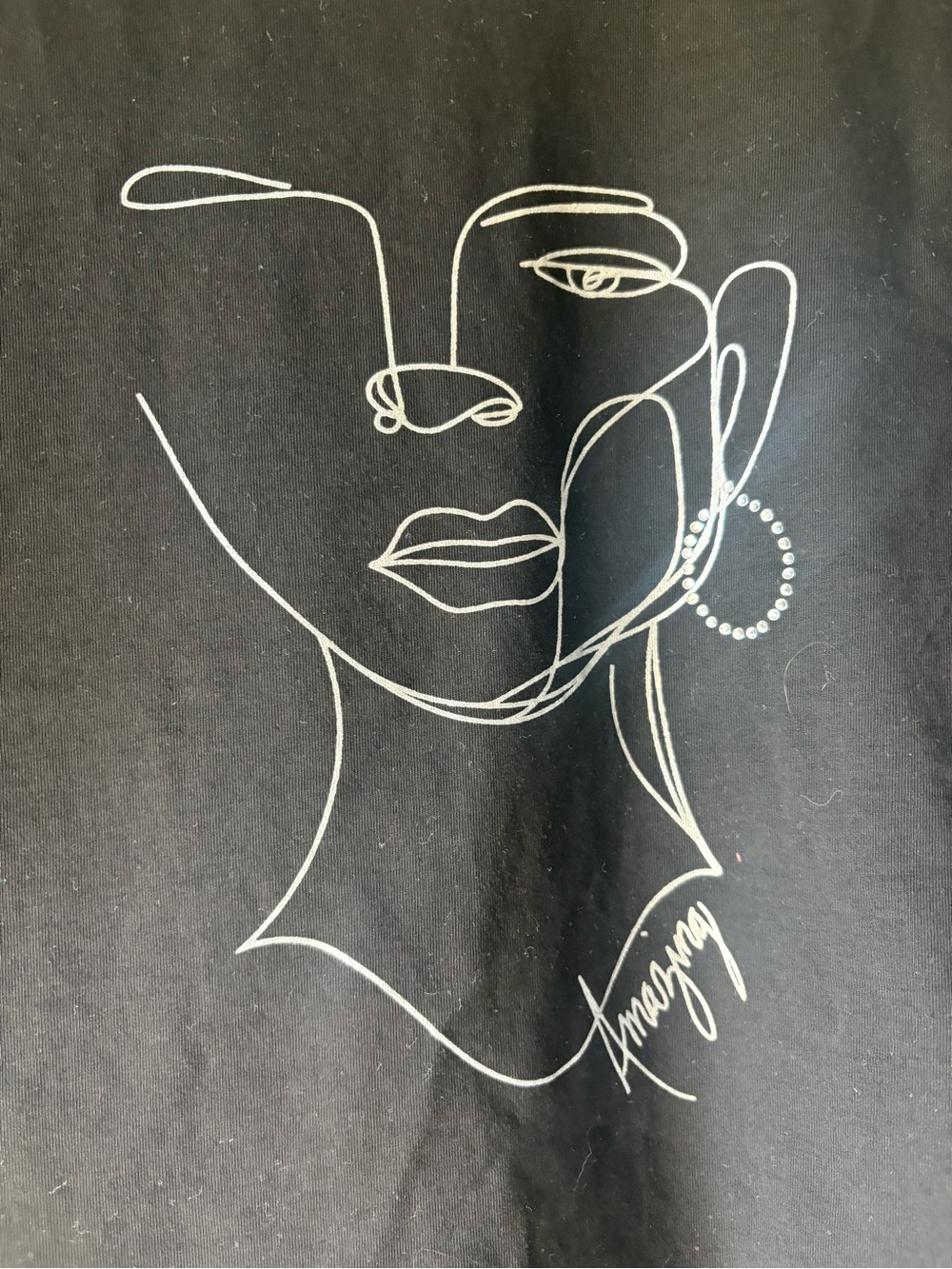 Laura Petites Black Abstract Face Graphic Tee Size M Minimalist Art - Picture 3 of 7